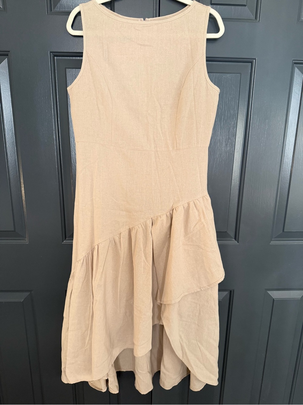 Sleeveless Beige Ruffled High-Low Dress